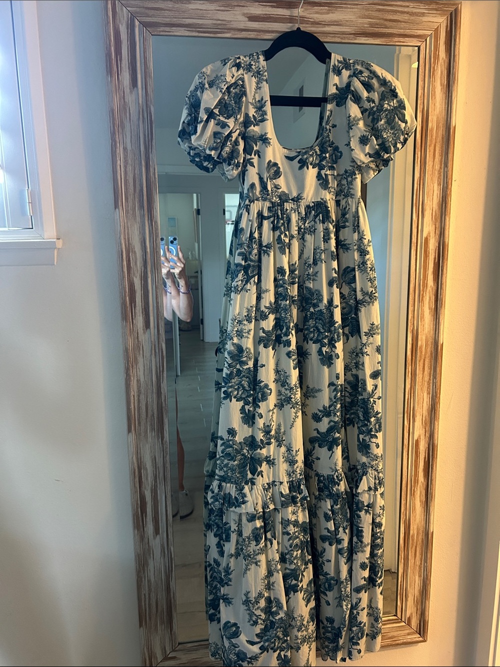 LoveShackFancy Cream and Blue Floral Maxi Dress